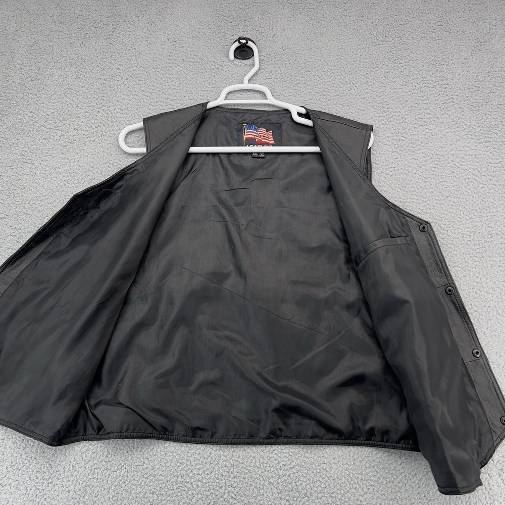USA Leather Motorcycle Vest Men's 5XL Black Eagle Biker Snap Front Leather Vest - Picture 2 of 14